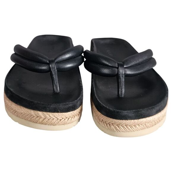 Vince Sandals 7 Womens Black Comfort Slide Thong Leather Flat Slip On Casual - Picture 5 of 9